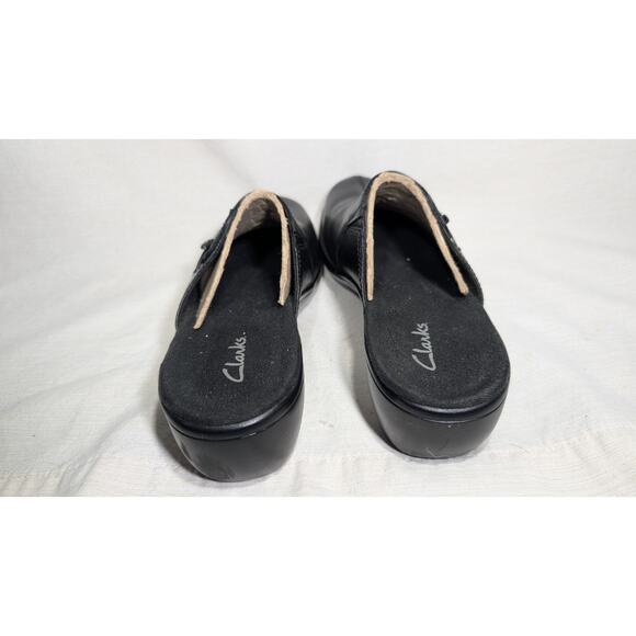 Clarks Womens Black Leather Slip On Mules Clogs 7M Comfort Shoes Lagenlook Boho - Picture 6 of 7
